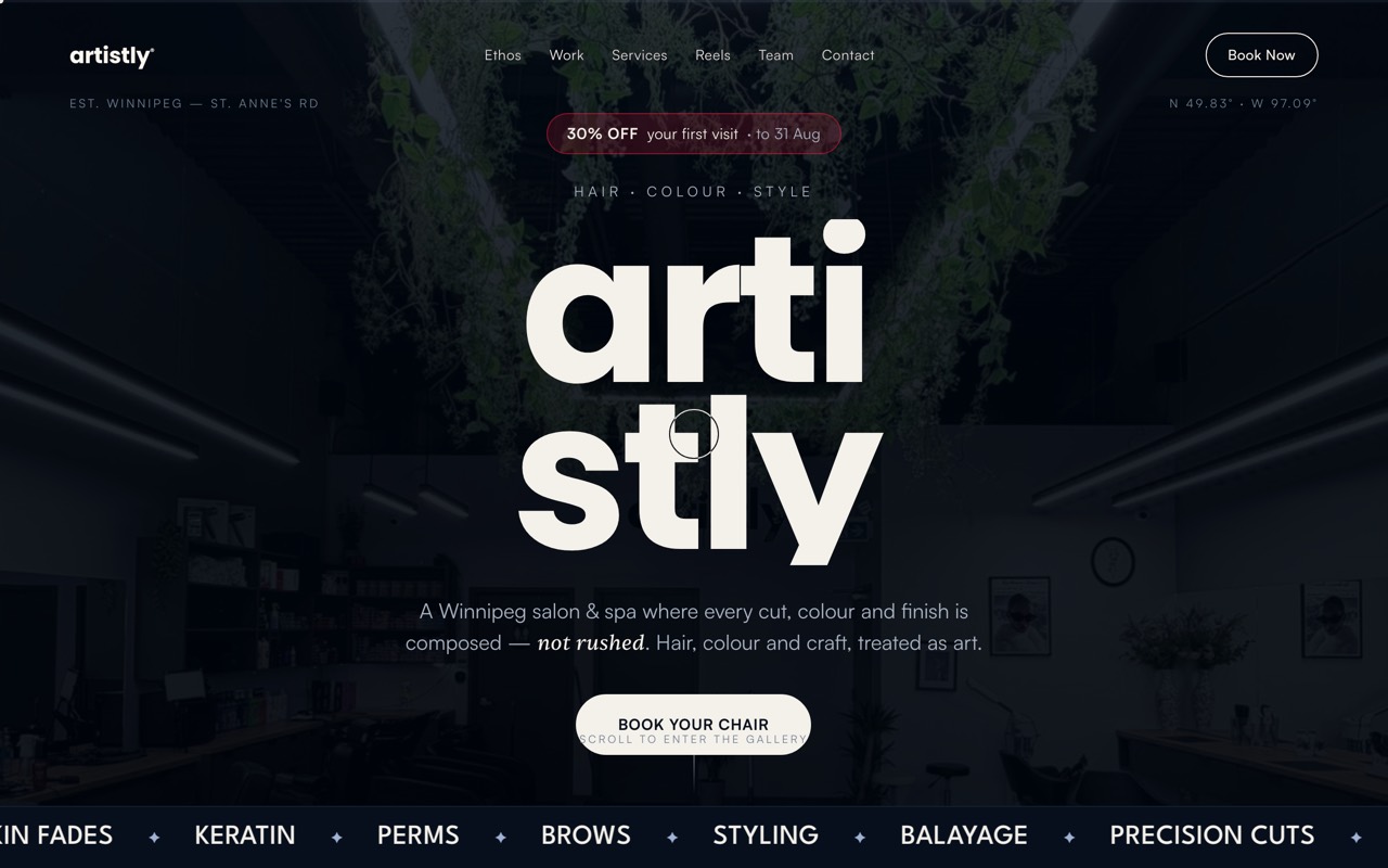 Artistly Salon & Spa website