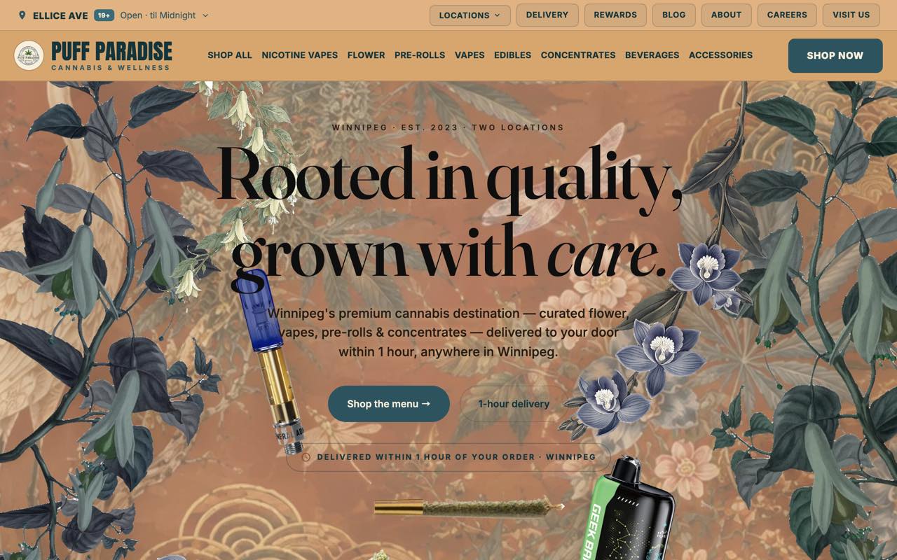 Puff Paradise cannabis retail website